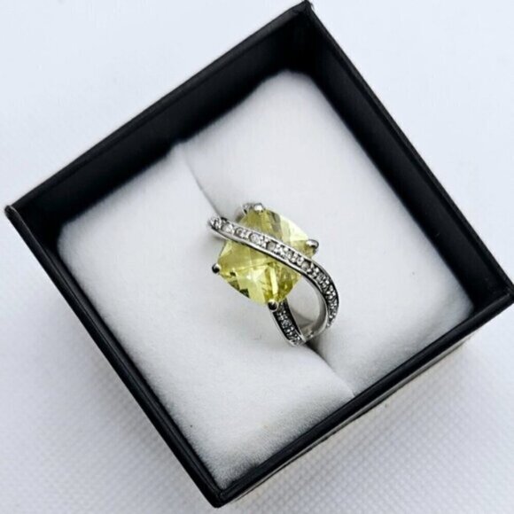 Yellow Simulant Sapphire Cable Silver Tone Fashion Ring - Picture 3 of 11